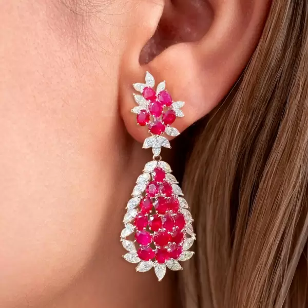 22ctw Ruby and White Sapphire Statement Drop Earrings