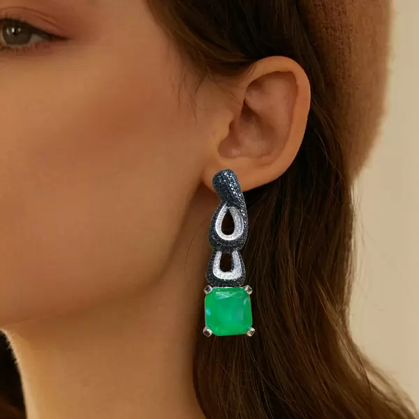 25ctw Princess Cut Emerald/Yellow Sapphire Statement Earrings