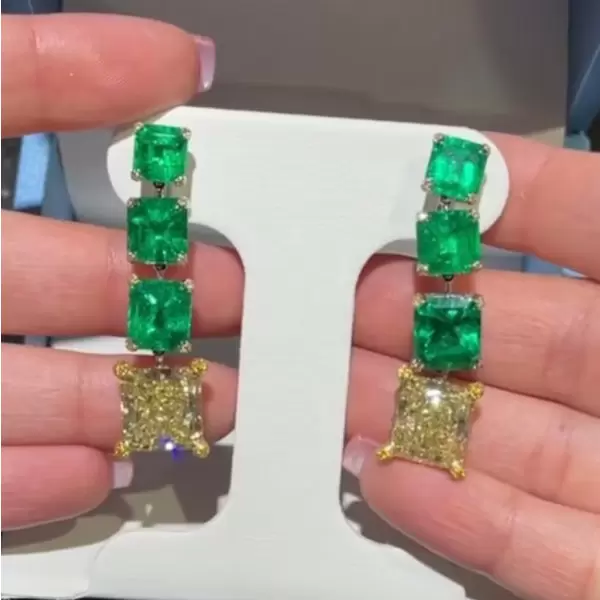 20ctw Emerald and Yellow Sapphire Statement Earrings