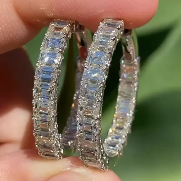 10ctw Emerald Cut White Sapphire Hoop Earrings
