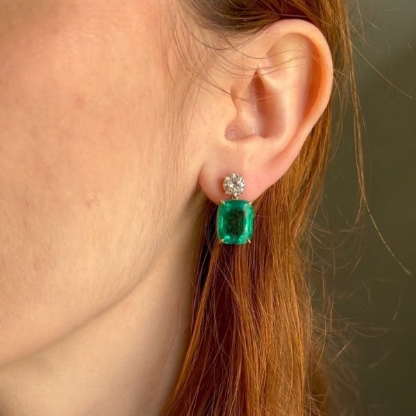 32ctw Cushion Cut Emerald Drop Earrings
