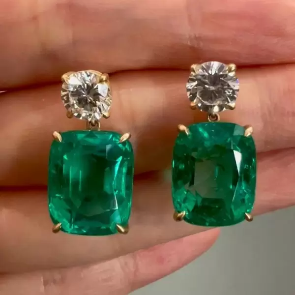 Cushion cut new arrivals emerald earrings