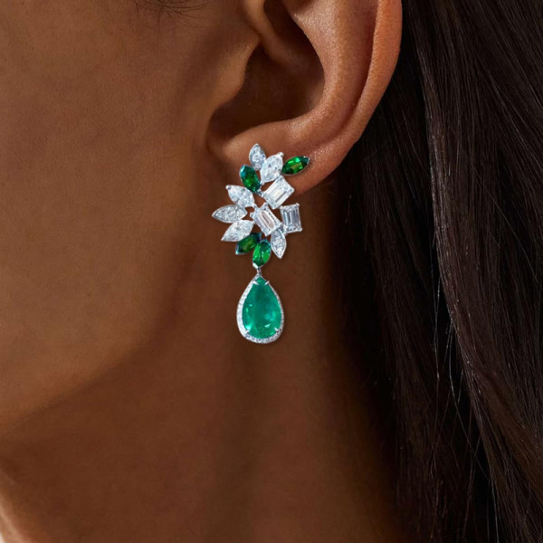 14ctw Pear Cut Emerald Statement Earrings