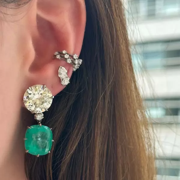 18ctw White Sapphire and Emerald Detachable Earrings