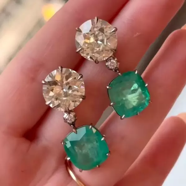 18ctw White Sapphire and Emerald Detachable Earrings