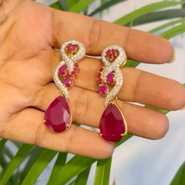 14ctw Pear Cut Ruby Vintage Statement Earrings