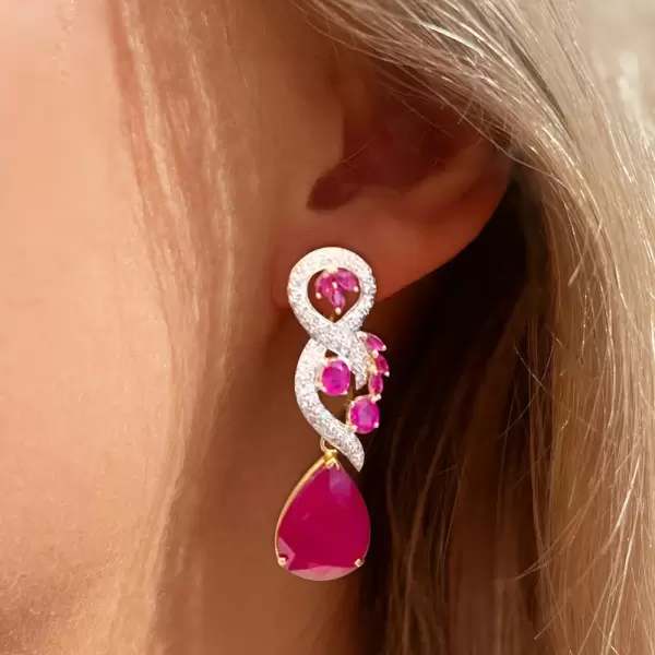 14ctw Pear Cut Ruby Vintage Statement Earrings