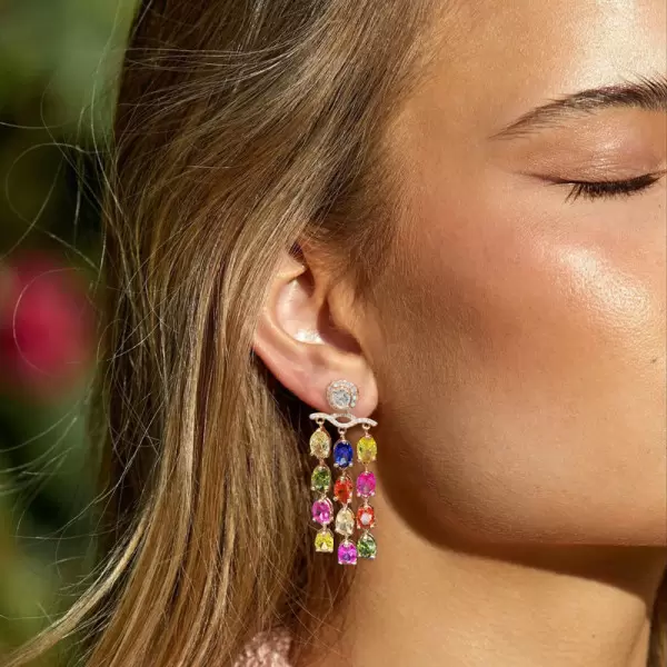 18ctw Multicolor Sapphire Statement Chandelier Earrings