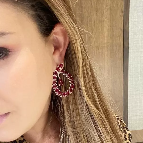 Nature-inspired Pear and Oval Cut Ruby Statement Earrings