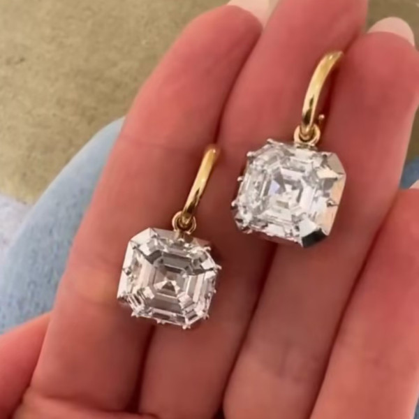 19ctw Asscher Cut White Sapphire Drop Earrings