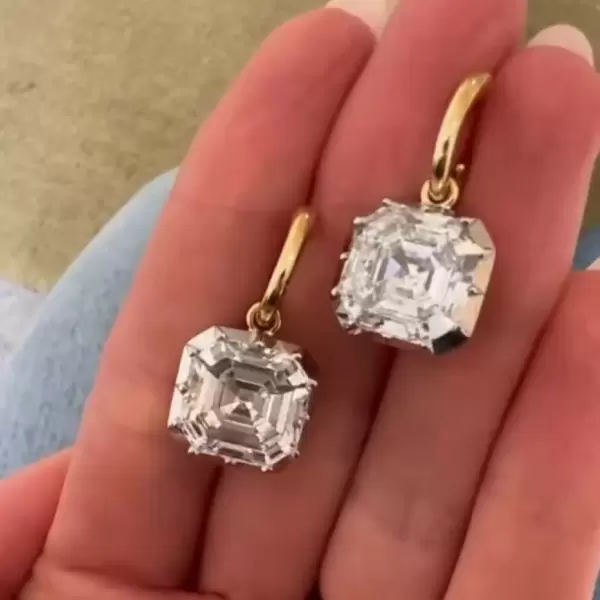 19ctw Asscher Cut White Sapphire Drop Earrings