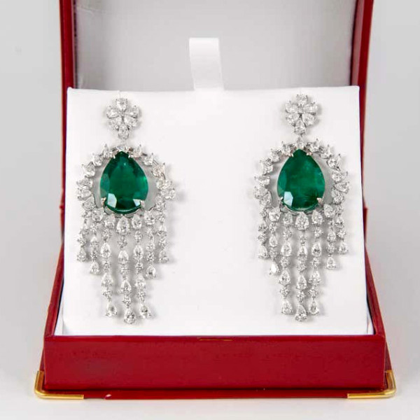 26ctw Pear Cut Emerald Chandelier Earrings