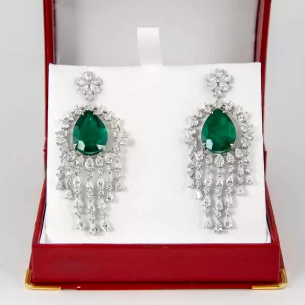 26ctw Pear Cut Emerald Chandelier Earrings