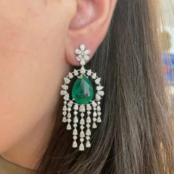 26ctw Pear Cut Emerald Chandelier Earrings