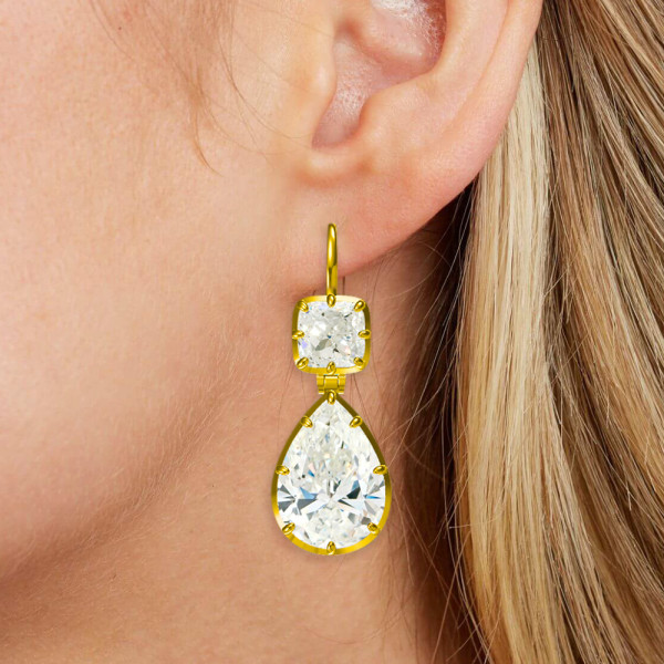 18ctw Pear and Cushion Cut Vintage Drop Earrings