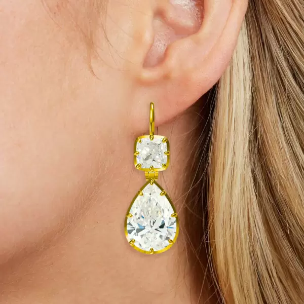 18ctw Pear and Cushion Cut Vintage Drop Earrings