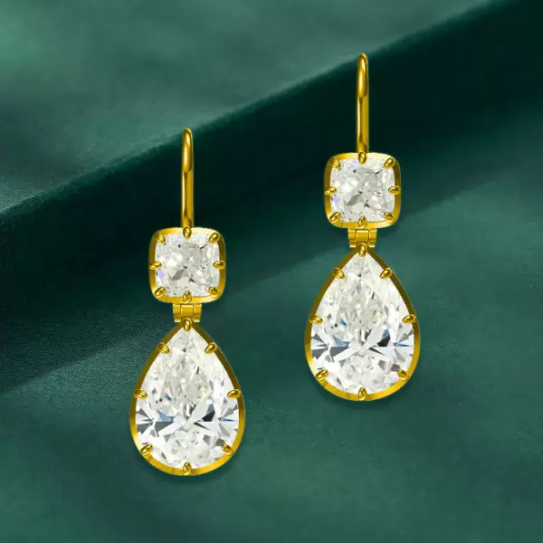 18ctw Pear and Cushion Cut Vintage Drop Earrings