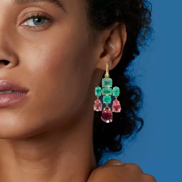 16ctw Emerald and Garnet Statement Chandelier Earrings