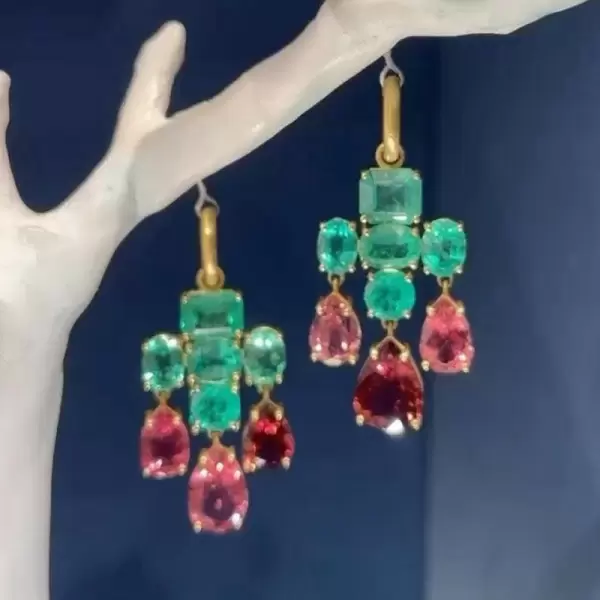 16ctw Emerald and Garnet Statement Chandelier Earrings