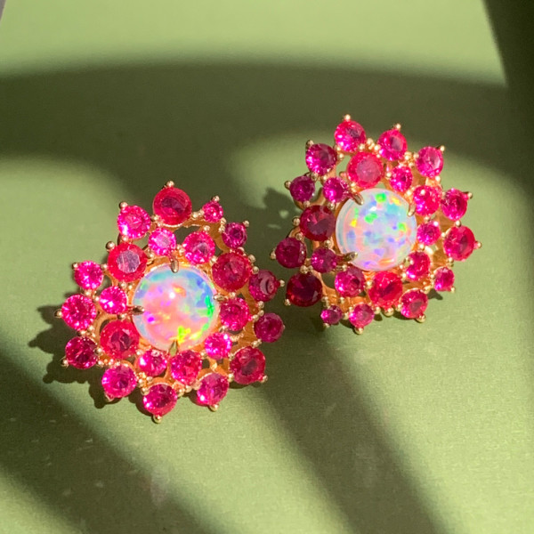 4ctw Opal and Fuchsia Sapphire Stud Earrings