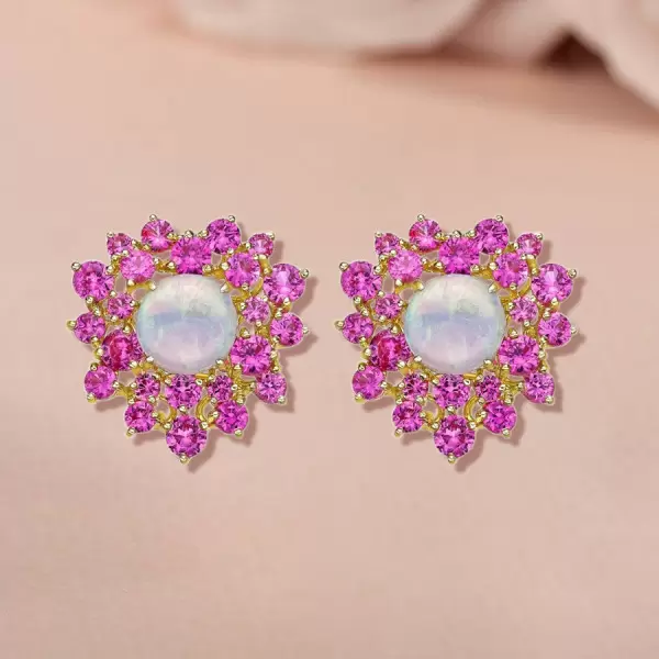 4ctw Opal and Fuchsia Sapphire Stud Earrings