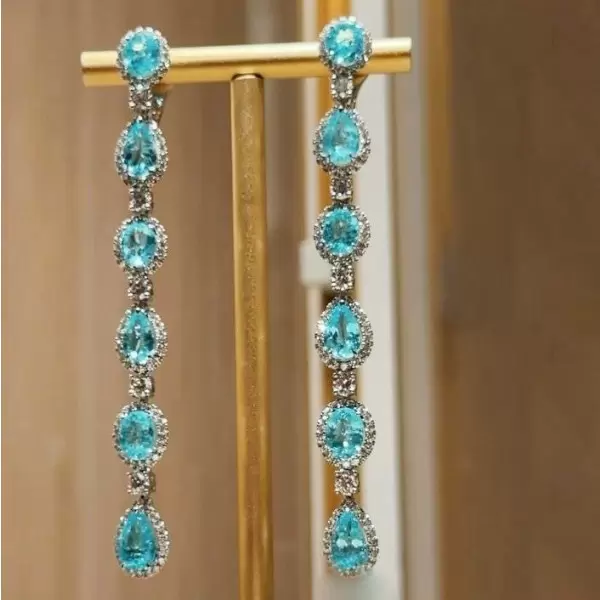 22ctw Pear and Oval Cut Paraiba Long Drop Earrings
