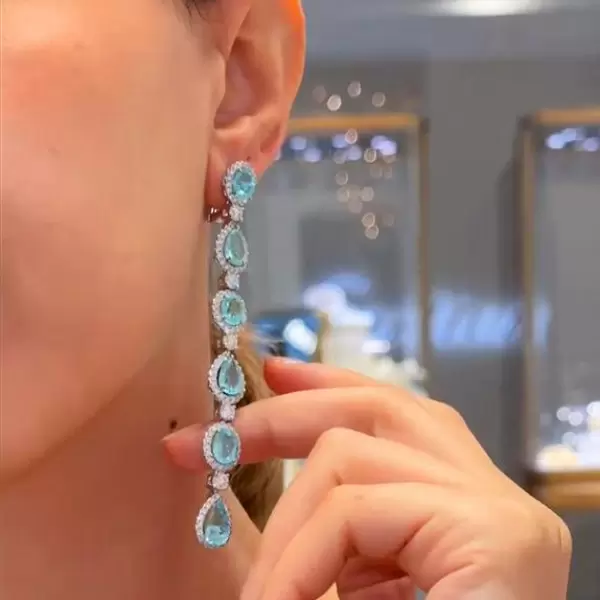 22ctw Pear and Oval Cut Paraiba Long Drop Earrings