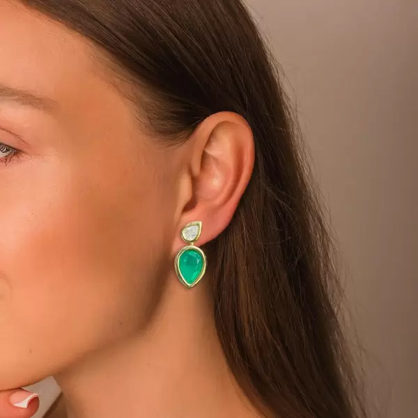 12ctw Pear Cut Emerald Drop Earrings