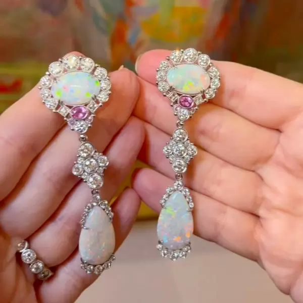 Pear and Oval Cut Opal Vintage Drop Earrings