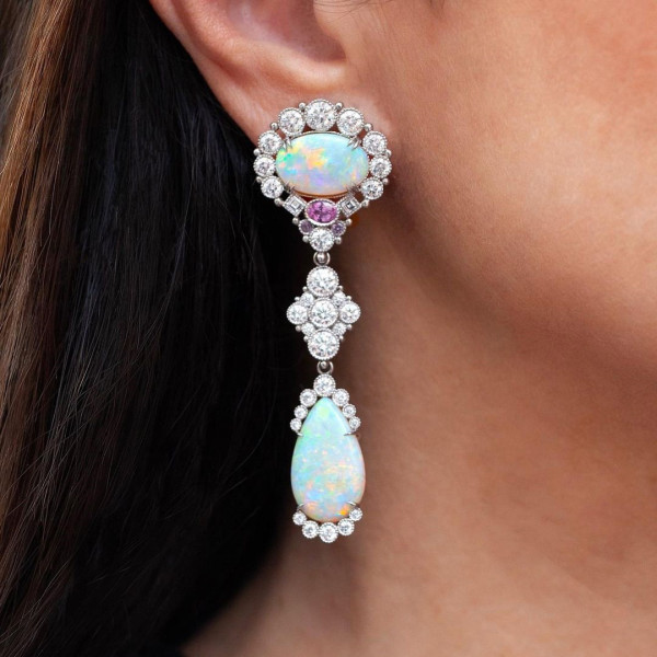 Pear and Oval Cut Opal Vintage Drop Earrings