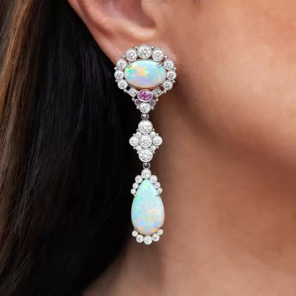 Pear and Oval Cut Opal Vintage Drop Earrings
