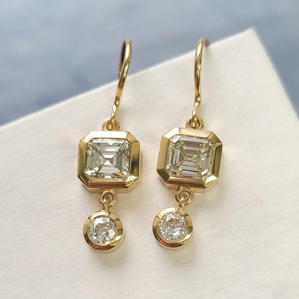 9ctw Asscher and Round Cut White Sapphire Drop Earrings