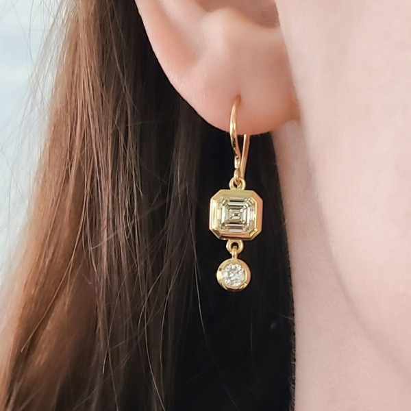 9ctw Asscher and Round Cut White Sapphire Drop Earrings