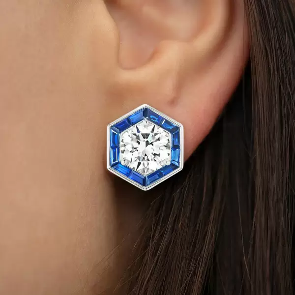 6ctw White and Blue Sapphire Vintage Stud Earrings