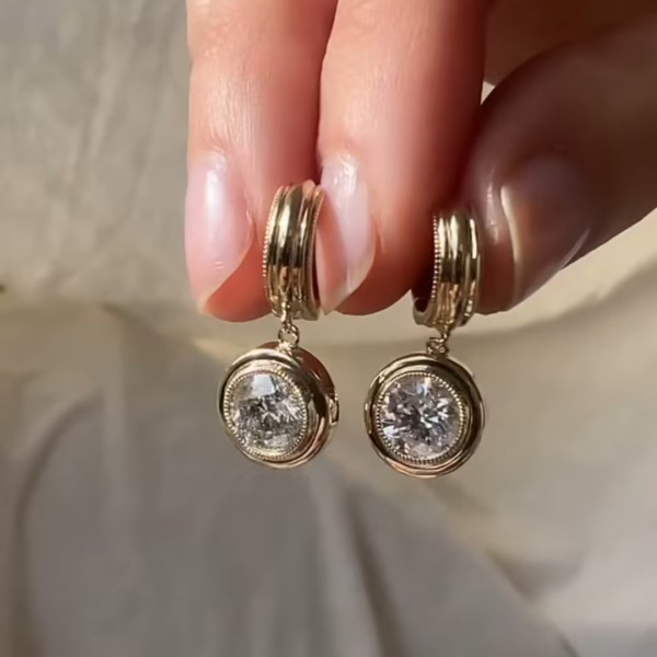5ctw Round Cut Bezel Art Deco Milgrain Huggie Earrings