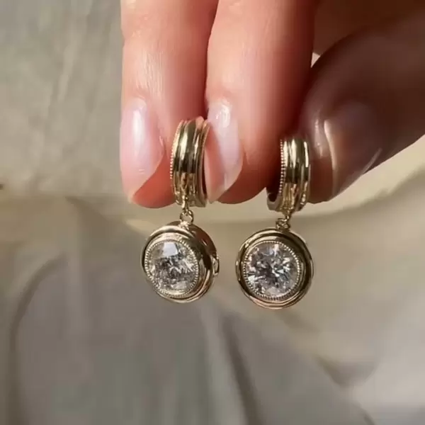 5ctw Round Cut Bezel Art Deco Milgrain Huggie Earrings