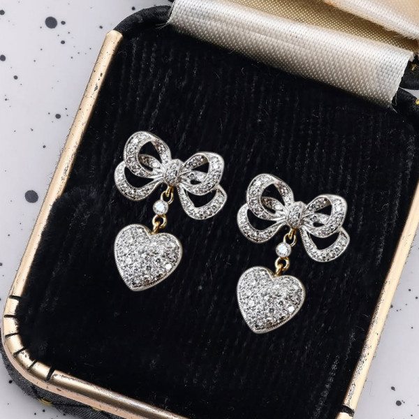 6ctw Paved White Sapphire Bowknot Crown Heart Earrings