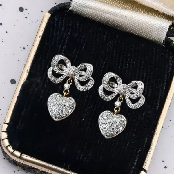 6ctw Paved White Sapphire Bowknot Crown Heart Earrings