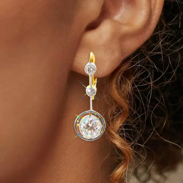 6ctw Round Cut Art Deco Drop Earrings