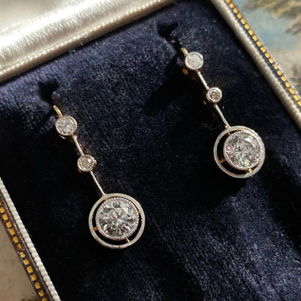 6ctw Round Cut Art Deco Drop Earrings