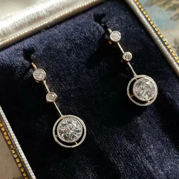 6ctw Round Cut Art Deco Drop Earrings