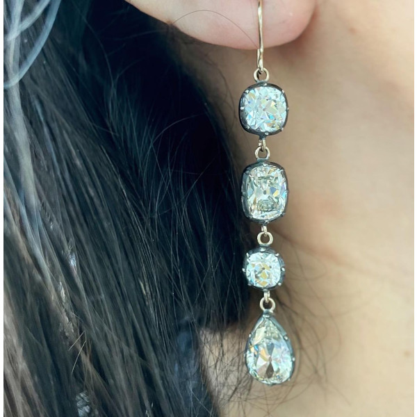 12ctw Cushion and Pear Cut Vintage Drop Earrings