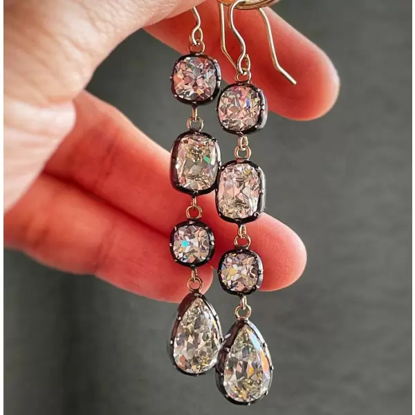 12ctw Cushion and Pear Cut Vintage Drop Earrings