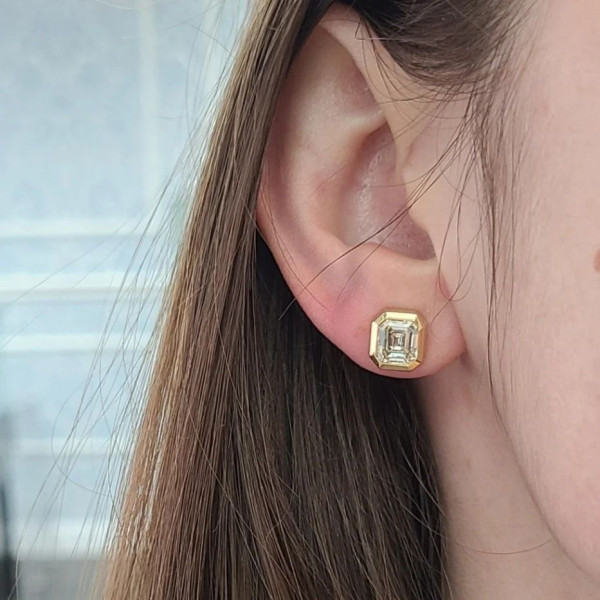 8ctw Emerald Cut Bezel Set Stud Earrings