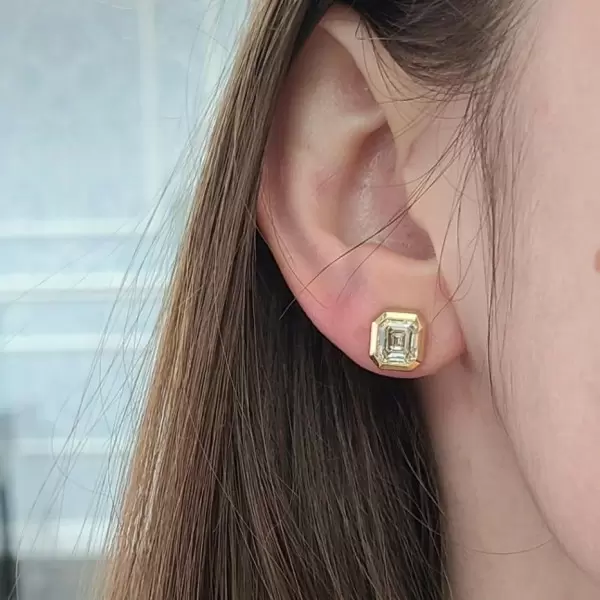 8ctw Emerald Cut Bezel Set Stud Earrings