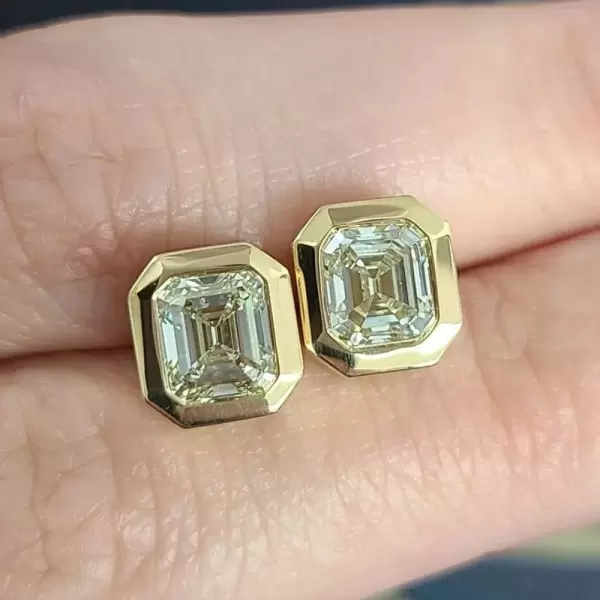 8ctw Emerald Cut Bezel Set Stud Earrings