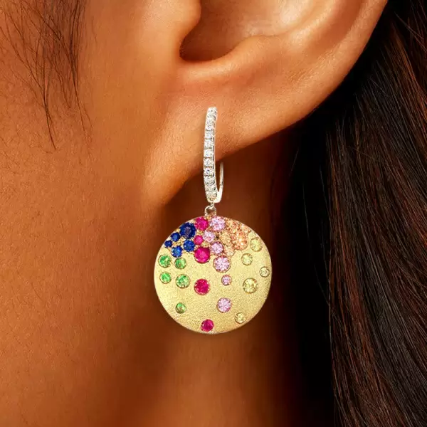Flush Set Sandblasted Disc Starry Drop Earrings