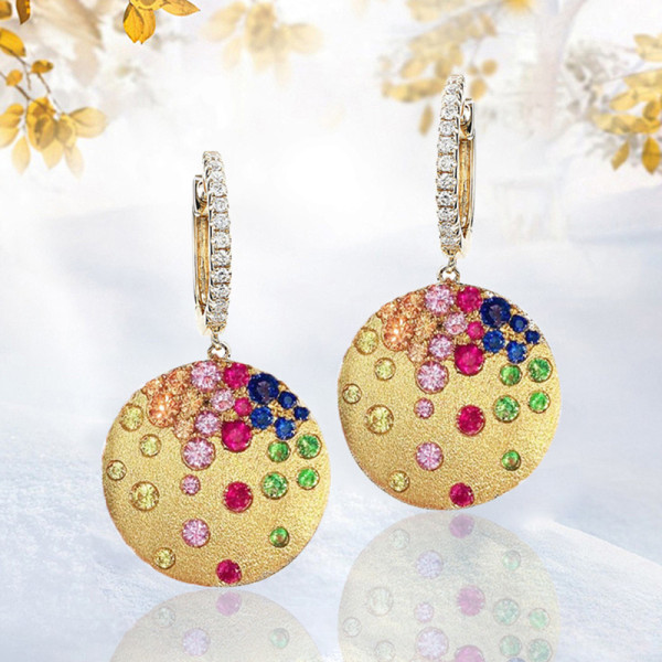 Flush Set Sandblasted Disc Starry Drop Earrings