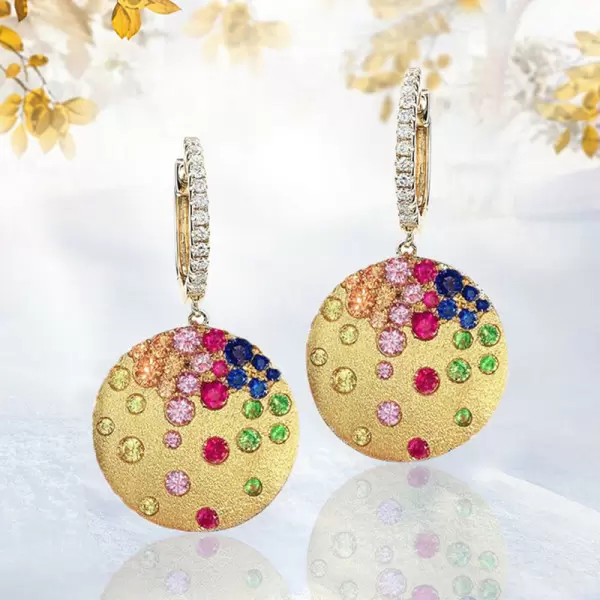 Flush Set Sandblasted Disc Starry Drop Earrings