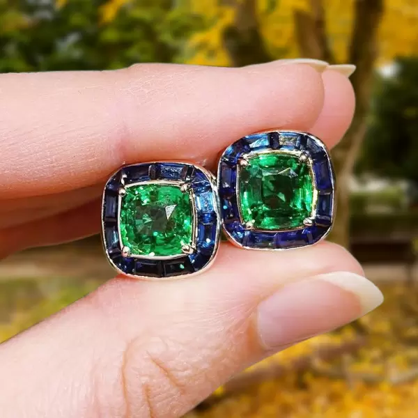 11ctw Cushion Cut Emerald Halo Stud Earrings